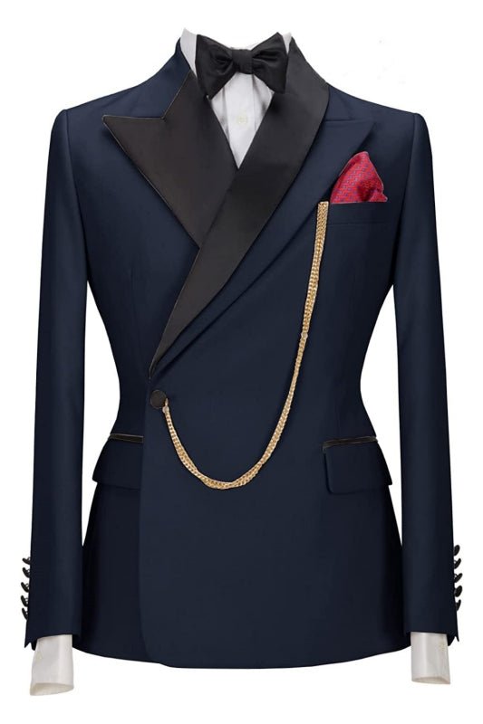 Navy Blue Peaked Lapel Two-Piece Chic Prom Suit For Men