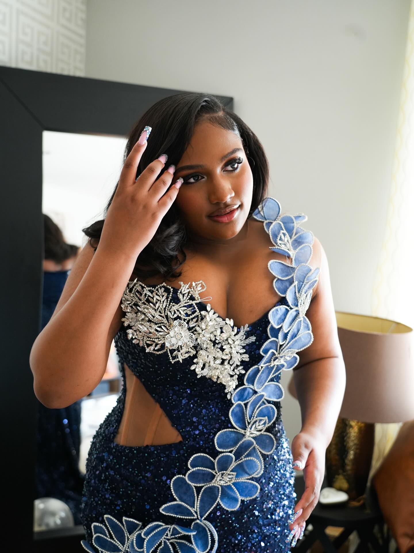 Navy sweetheart rhinestone mermaid prom dress