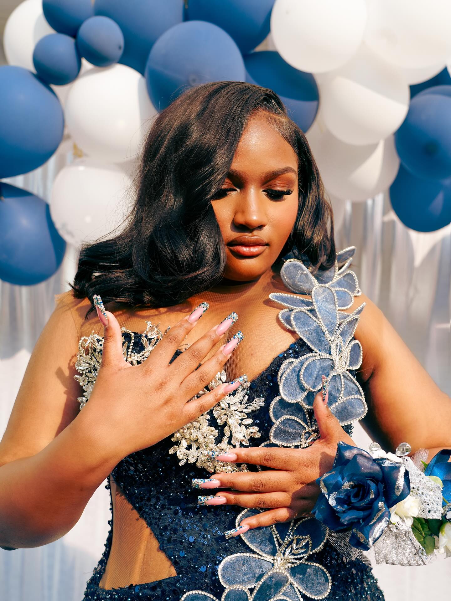 Navy sweetheart rhinestone mermaid prom dress