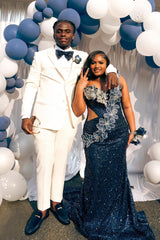 Navy sweetheart rhinestone mermaid prom dress