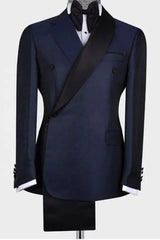 Navy Blue Shawl Collar Two-Piece Chic Groom's Wedding Suit