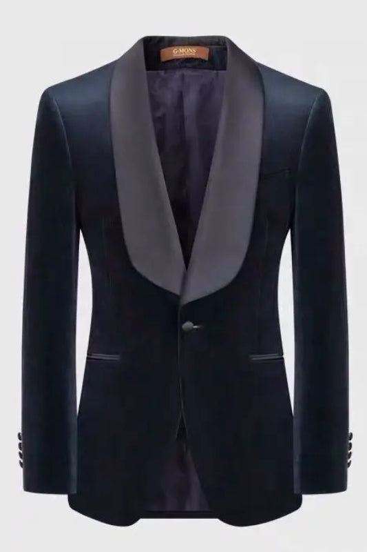 Navy Blue Shawl Lapel Formal Velvet Suit for Weddings