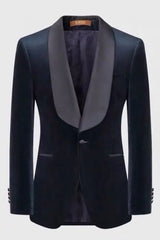 Navy Blue Shawl Lapel Formal Velvet Suit for Weddings