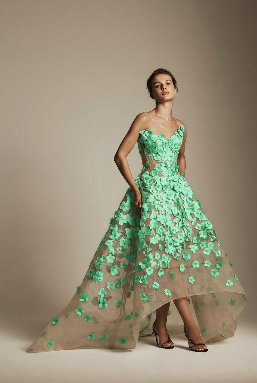 Mint green sweetheart applique ball gown evening dress
