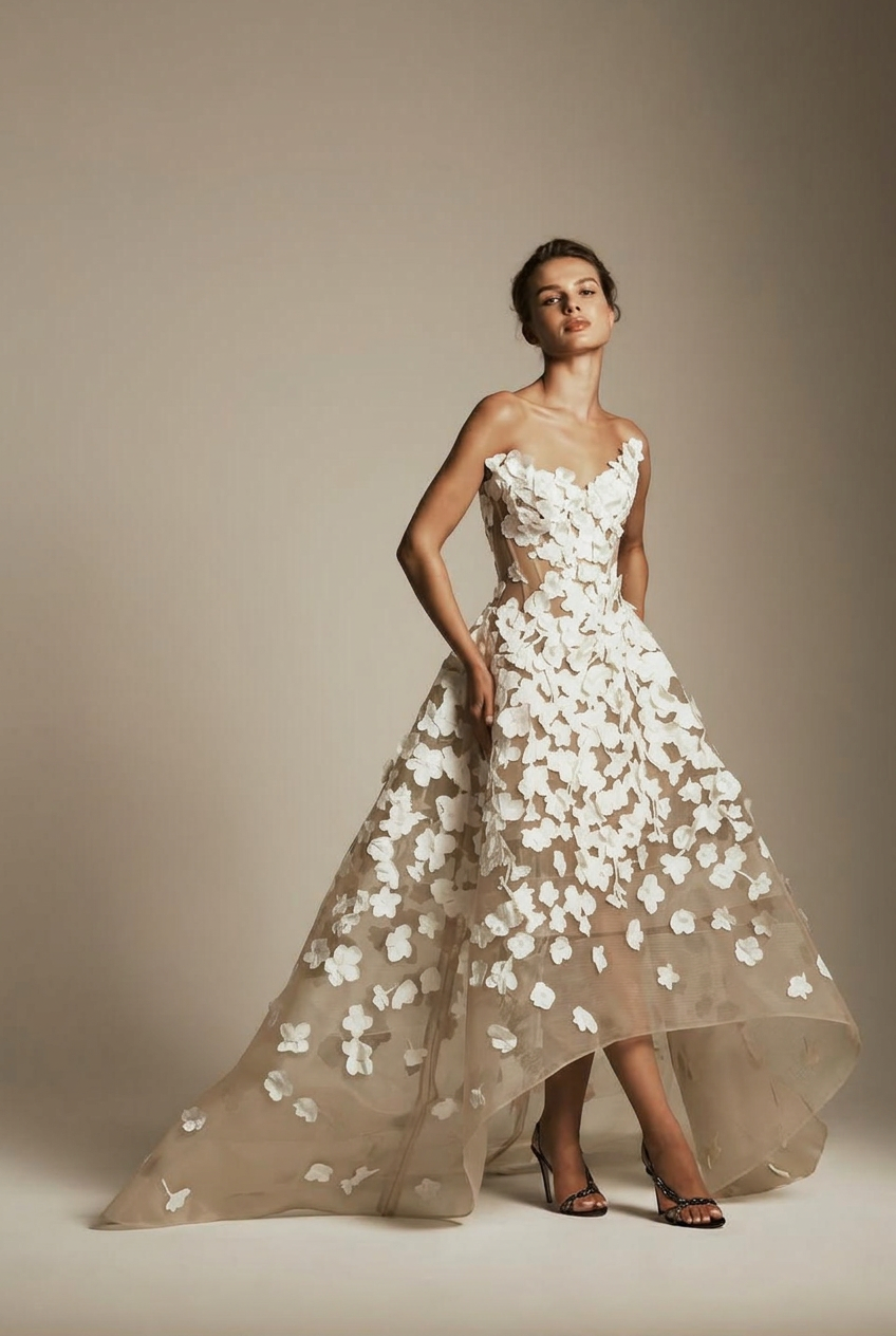 White sweetheart applique ball gown evening dress