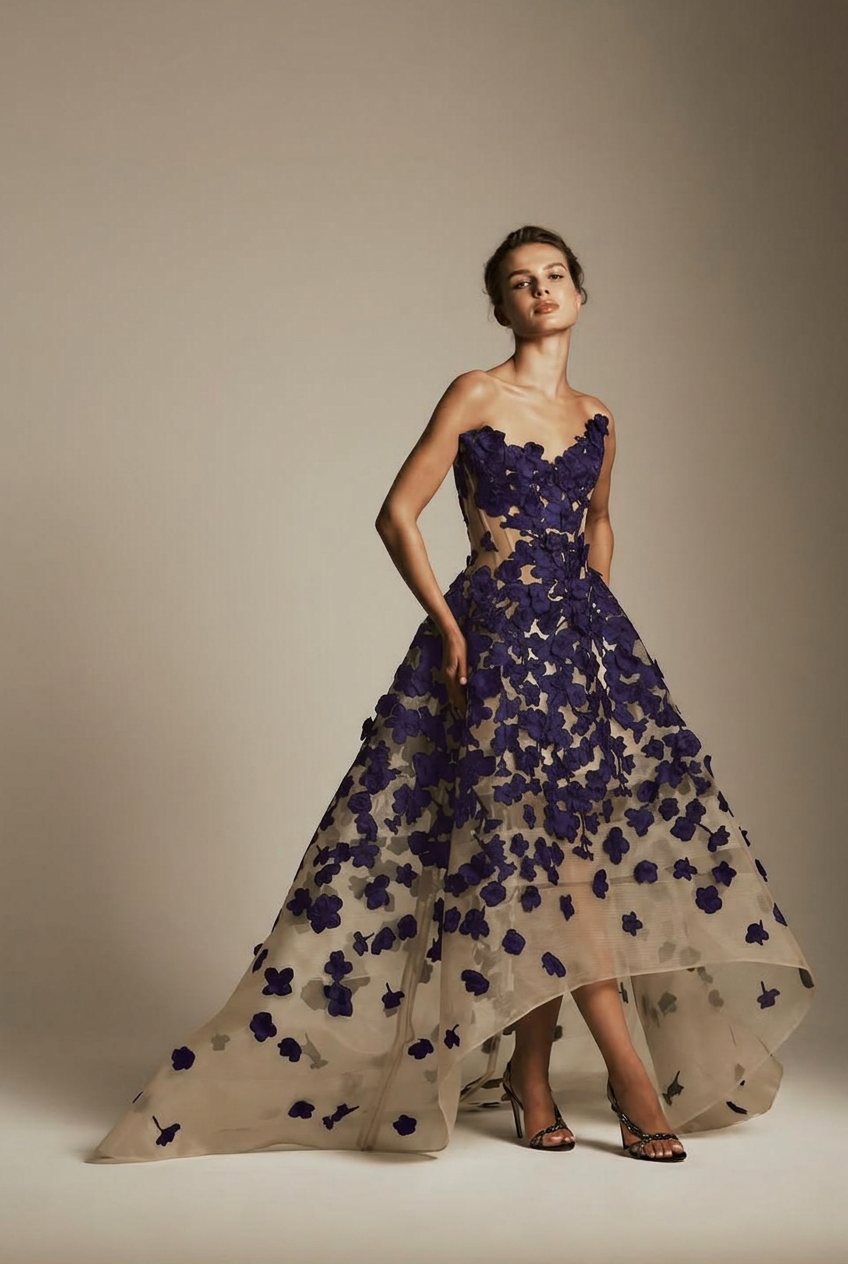 Regency sweetheart applique ball gown evening dress
