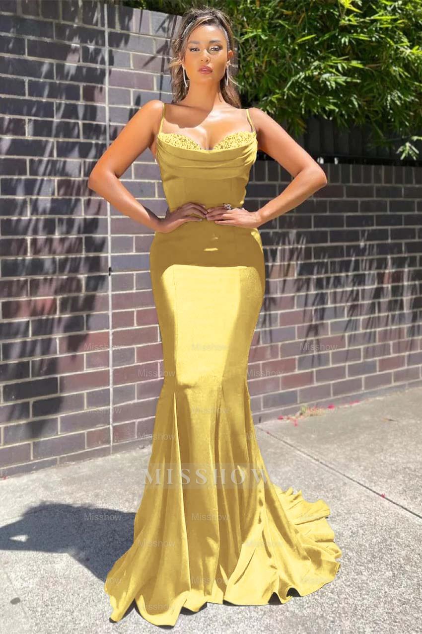 Navy Blue Sweetheart Sleeveless Mermaid Beaded Ruffles Floor Length Formal Evening Gown
