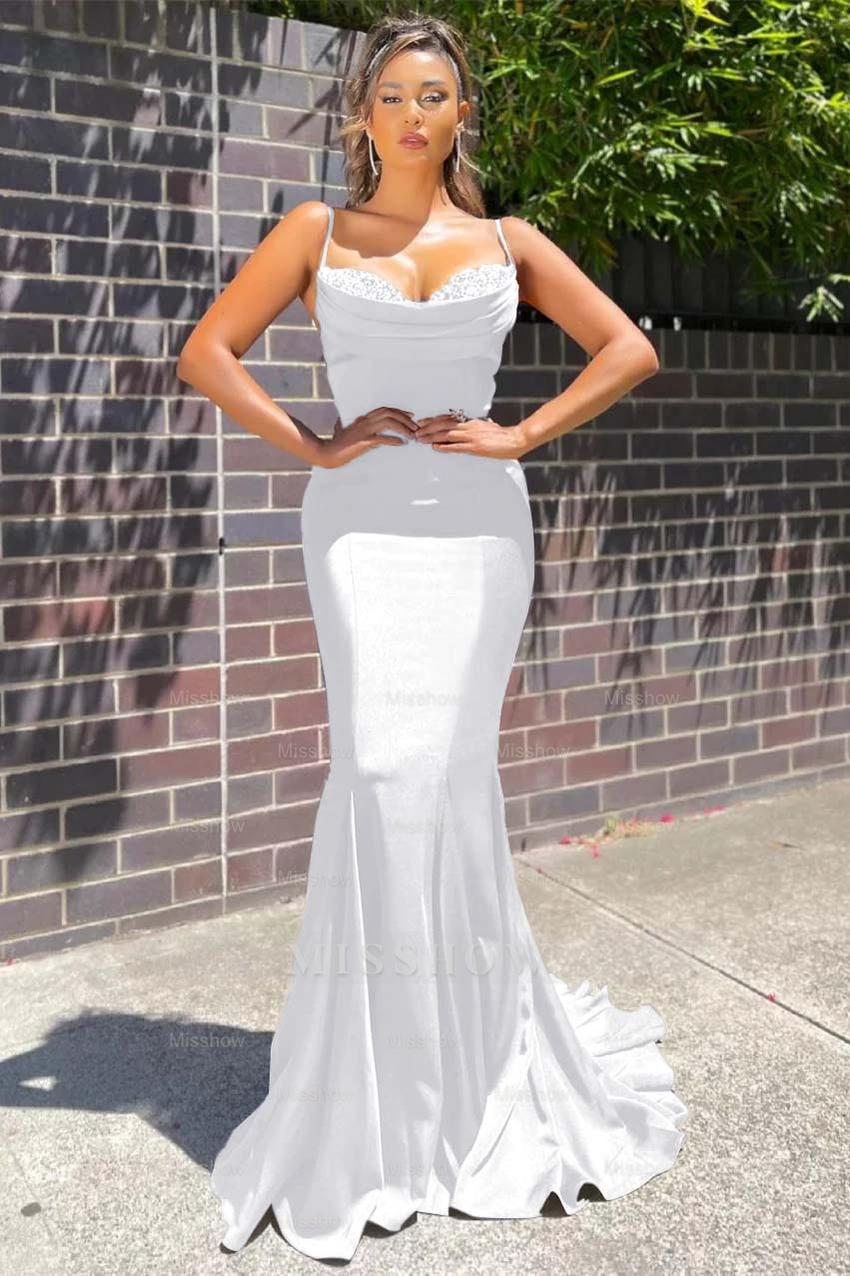Navy Blue Sweetheart Sleeveless Mermaid Beaded Ruffles Floor Length Formal Evening Gown