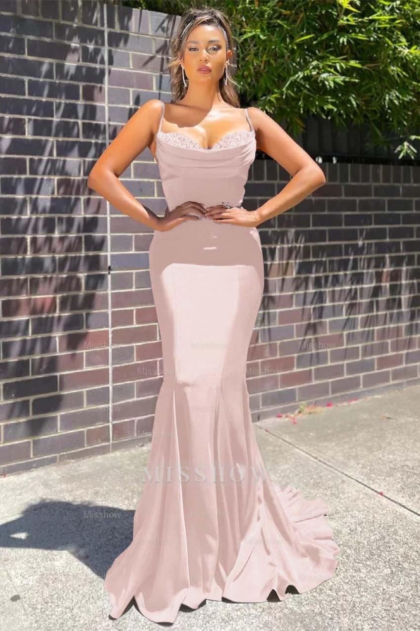 Navy Blue Sweetheart Sleeveless Mermaid Beaded Ruffles Floor Length Formal Evening Gown