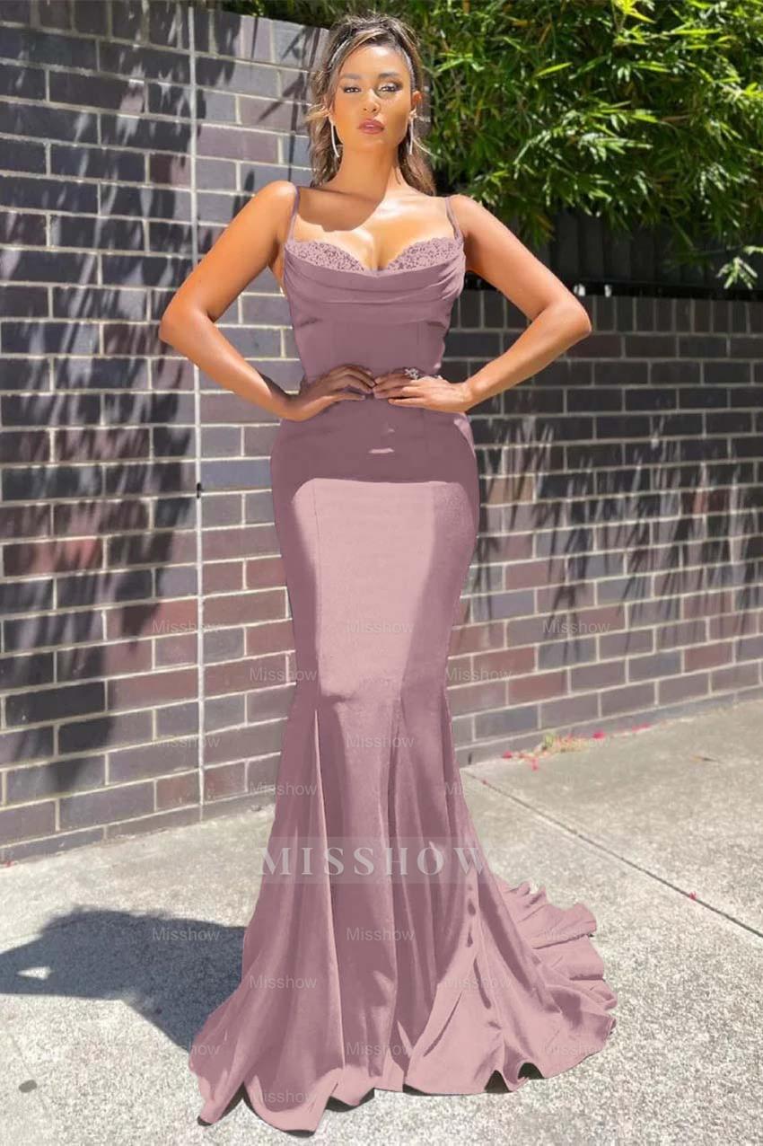 Navy Blue Sweetheart Sleeveless Mermaid Beaded Ruffles Floor Length Formal Evening Gown