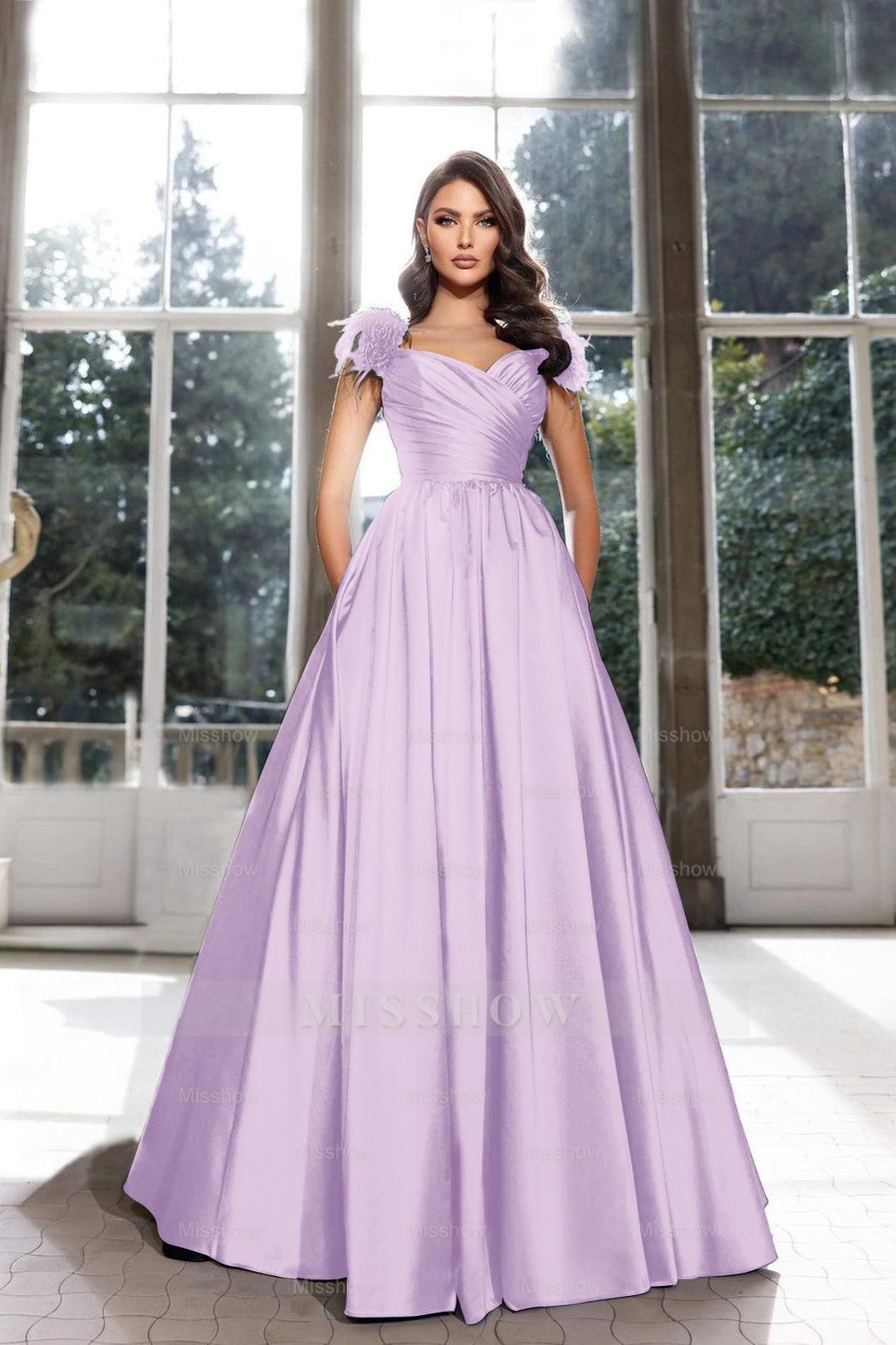 Lilac sweetheart feather A-line evening dress