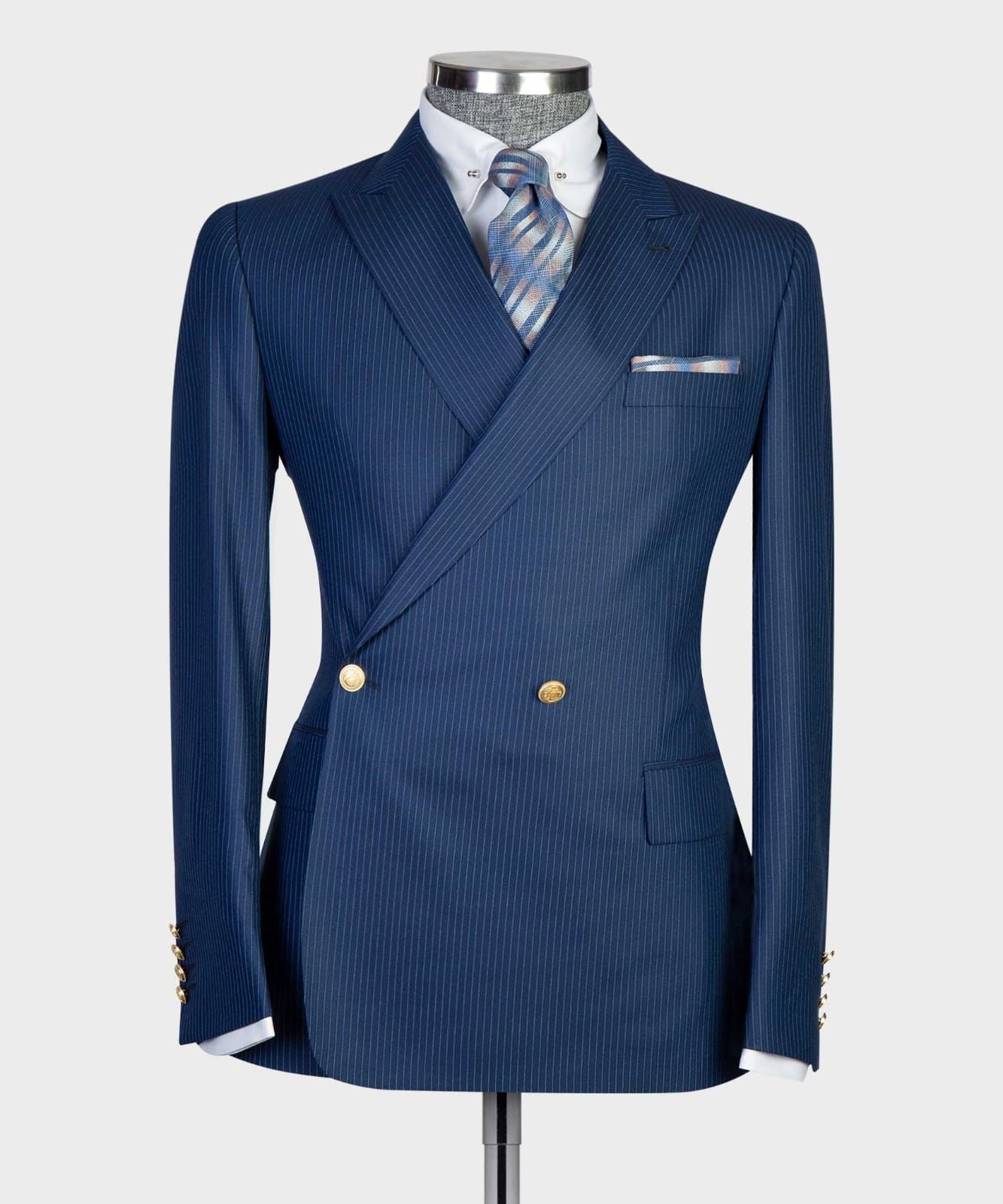 Navy Peak Lapel Double Breasted Two-Piece Men’s Suits