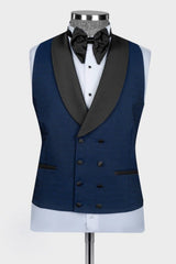 Navy Shawl Lapel Three-Piece Suit for Men