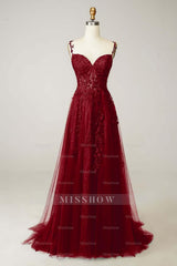 Navy Sweetheart Sleeveless A-line Tulle Lace Applique Floor Length Formal Evening Dress