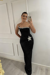 New Arrival Black Strapless Sleeveless Mermaid Evening Dress with Rhinestones