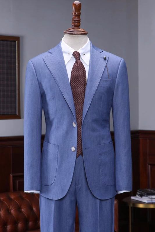 New Arrival Blue Notched Lapel Men's Prom Suit