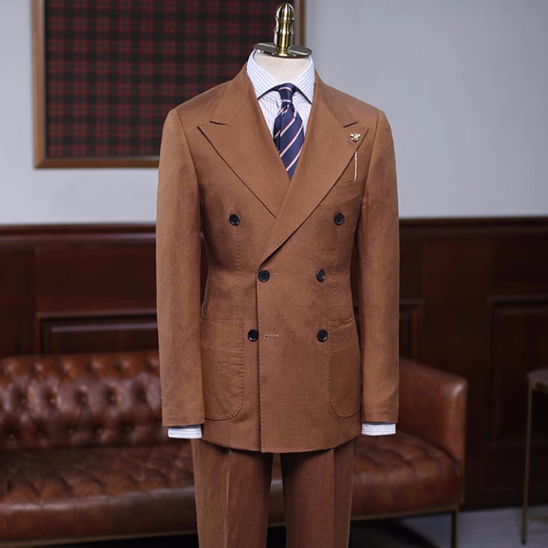 New Arrival Brown Double-Breasted Peaked Lapel Prom Suit