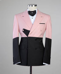 New Arrival Pink and Black Double-Breasted Peaked Lapel Men’s Prom Suit