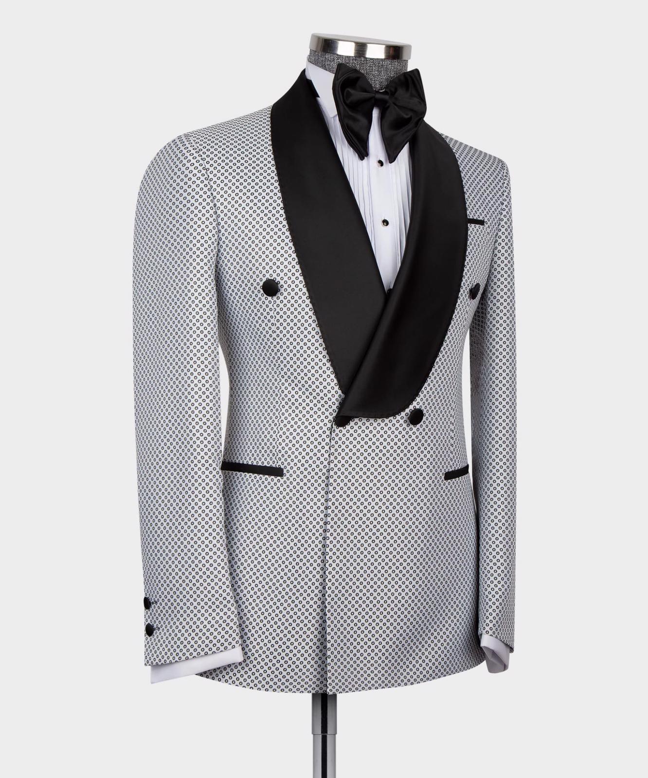 New Arrival White Slim Fit Double-Breasted Shawl Collar Men’s Suit
