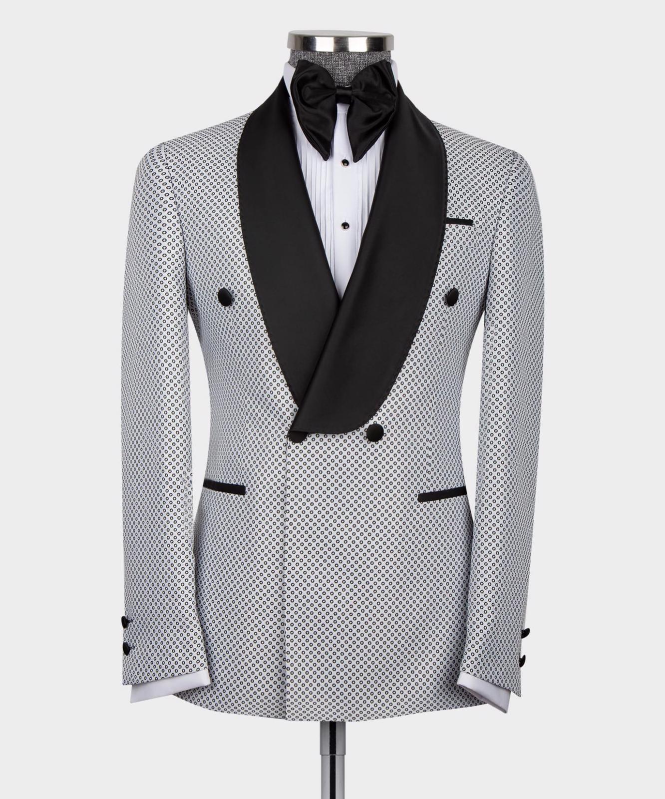 New Arrival White Slim Fit Double-Breasted Shawl Collar Men’s Suit
