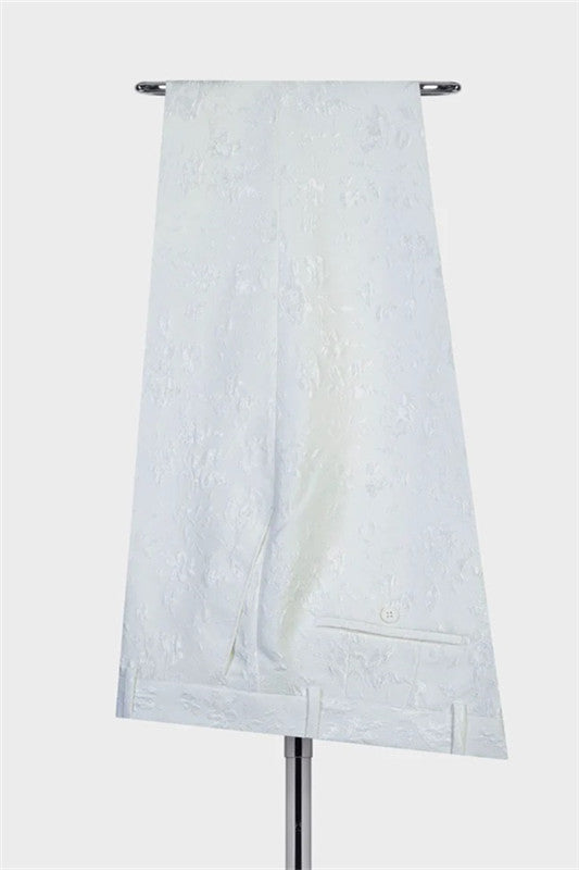 New Arrival White Three-Piece Wedding Suit With Burgundy Shawl Lapel