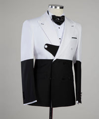 New Arrival White and Black Splicing Close Fitting Peaked Lapel Men’s Suit