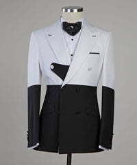 New Arrival White and Black Splicing Close Fitting Peaked Lapel Men’s Suit