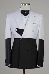 New Arrival White and Black Splicing Close Fitting Peaked Lapel Men’s Suit
