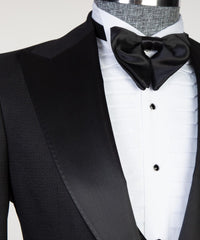 New Black Three-Piece Men’s Suit with Satin Peaked Lapel