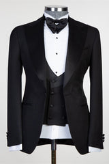 New Black Three-Piece Men’s Suit with Satin Peaked Lapel