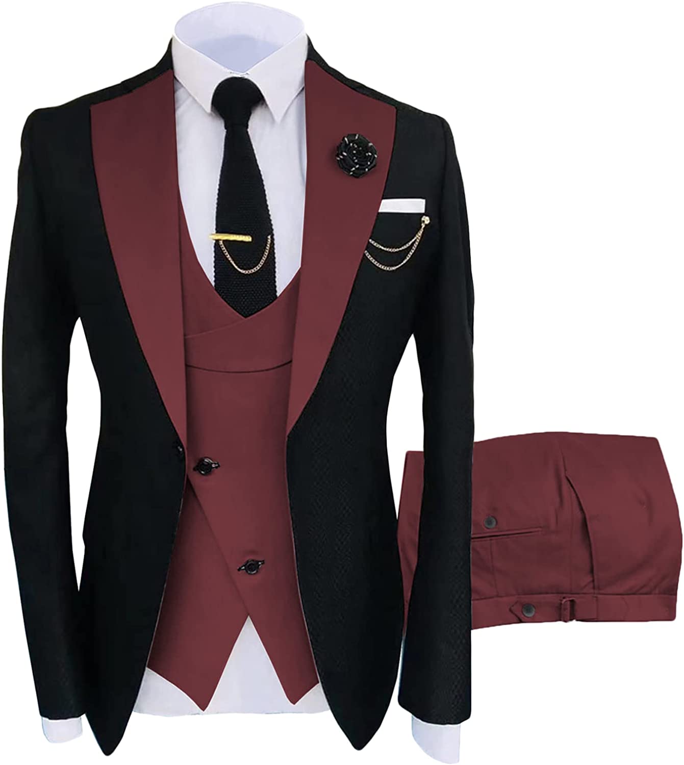 New Burgundy Shawl Lapel Three-Piece Prom Suit