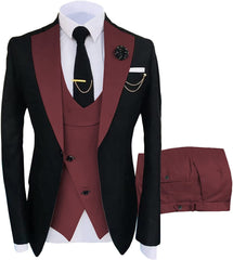 New Burgundy Shawl Lapel Three-Piece Prom Suit
