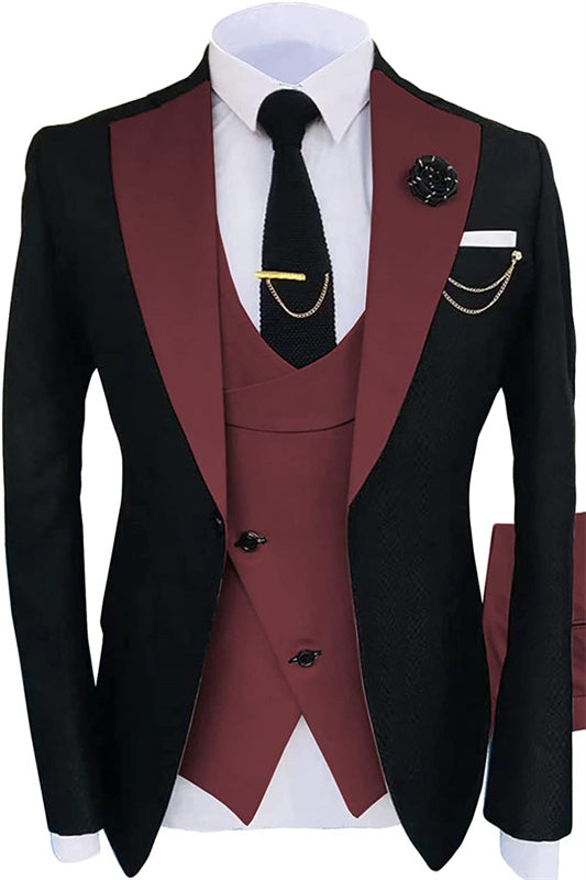 New Burgundy Shawl Lapel Three-Piece Prom Suit