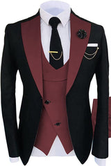 New Burgundy Shawl Lapel Three-Piece Prom Suit