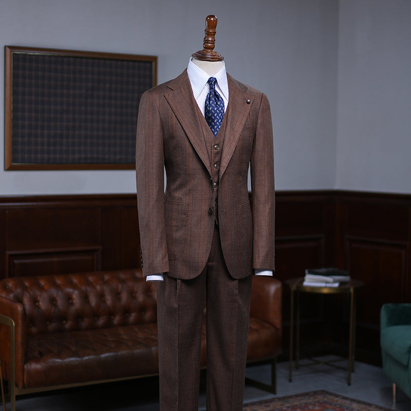 New Coffee Striped One Button Slim Fit Custom Suit