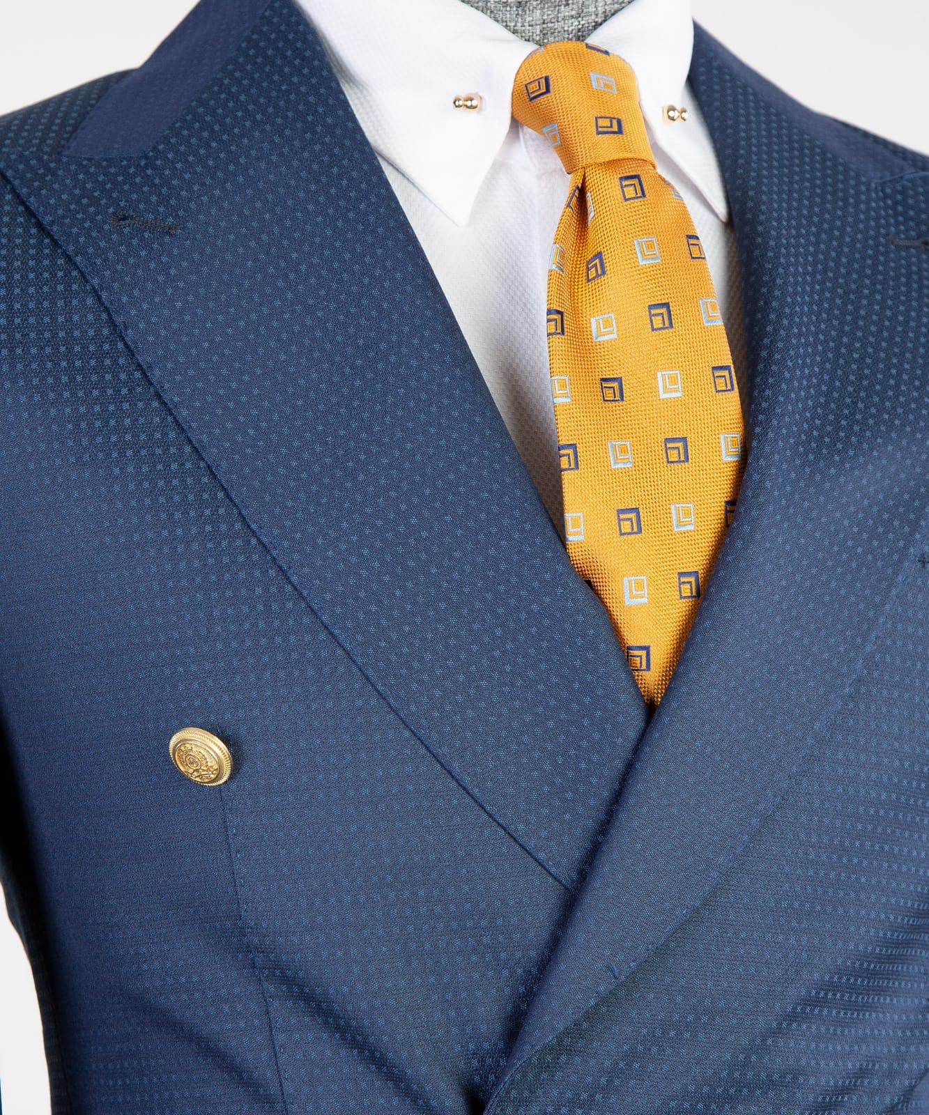 New Designer Navy Peak Lapel Double Breasted Men’s Suits