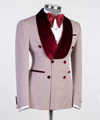 New Double Breasted Fashion Prom Suits with Burgundy Shawl Lapel