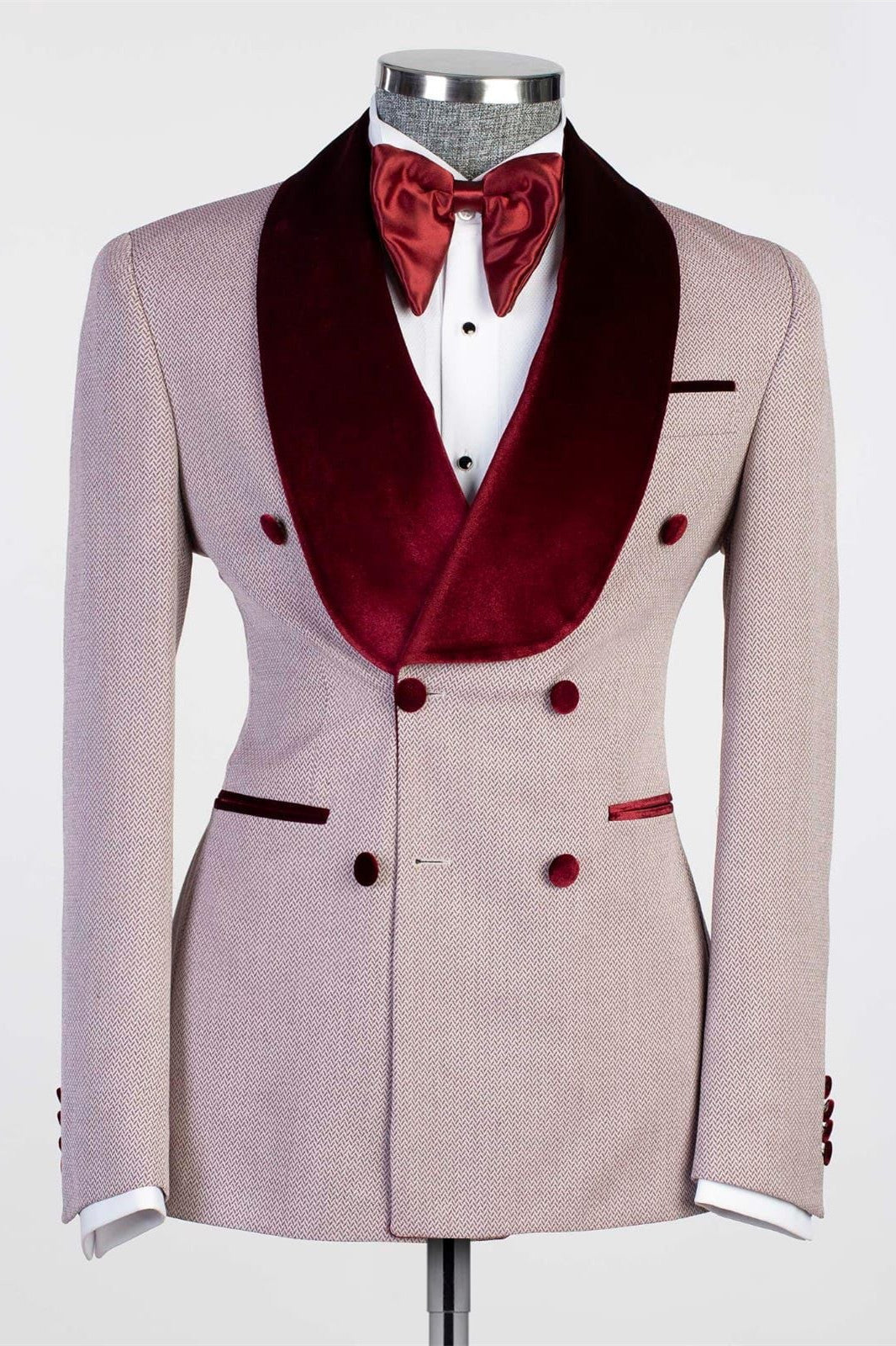 New Double Breasted Fashion Prom Suits with Burgundy Shawl Lapel