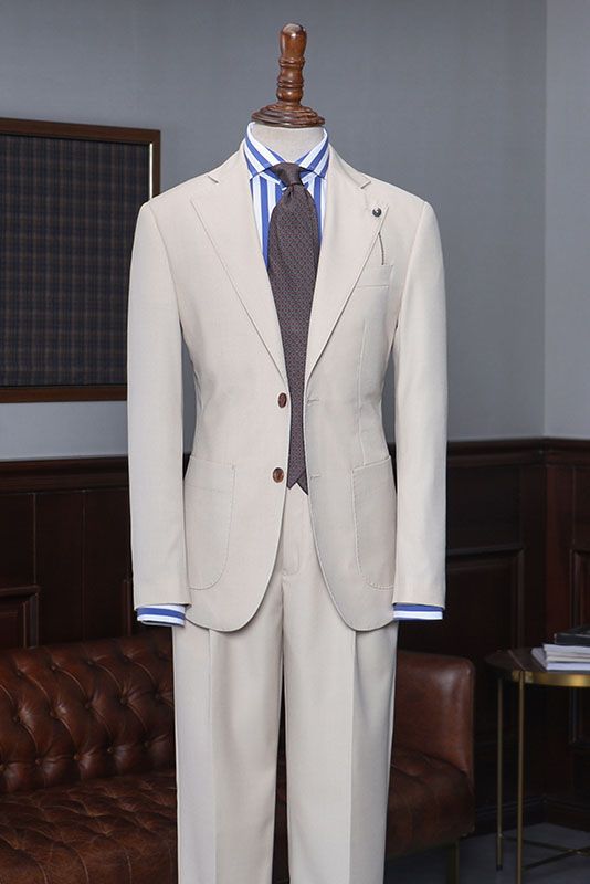 New Light Khaki Two Pieces Notched Lapel Business Suit