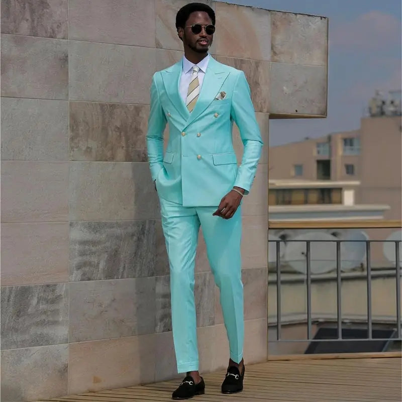 New Mint Peak Lapel Double Breasted Prom Suit