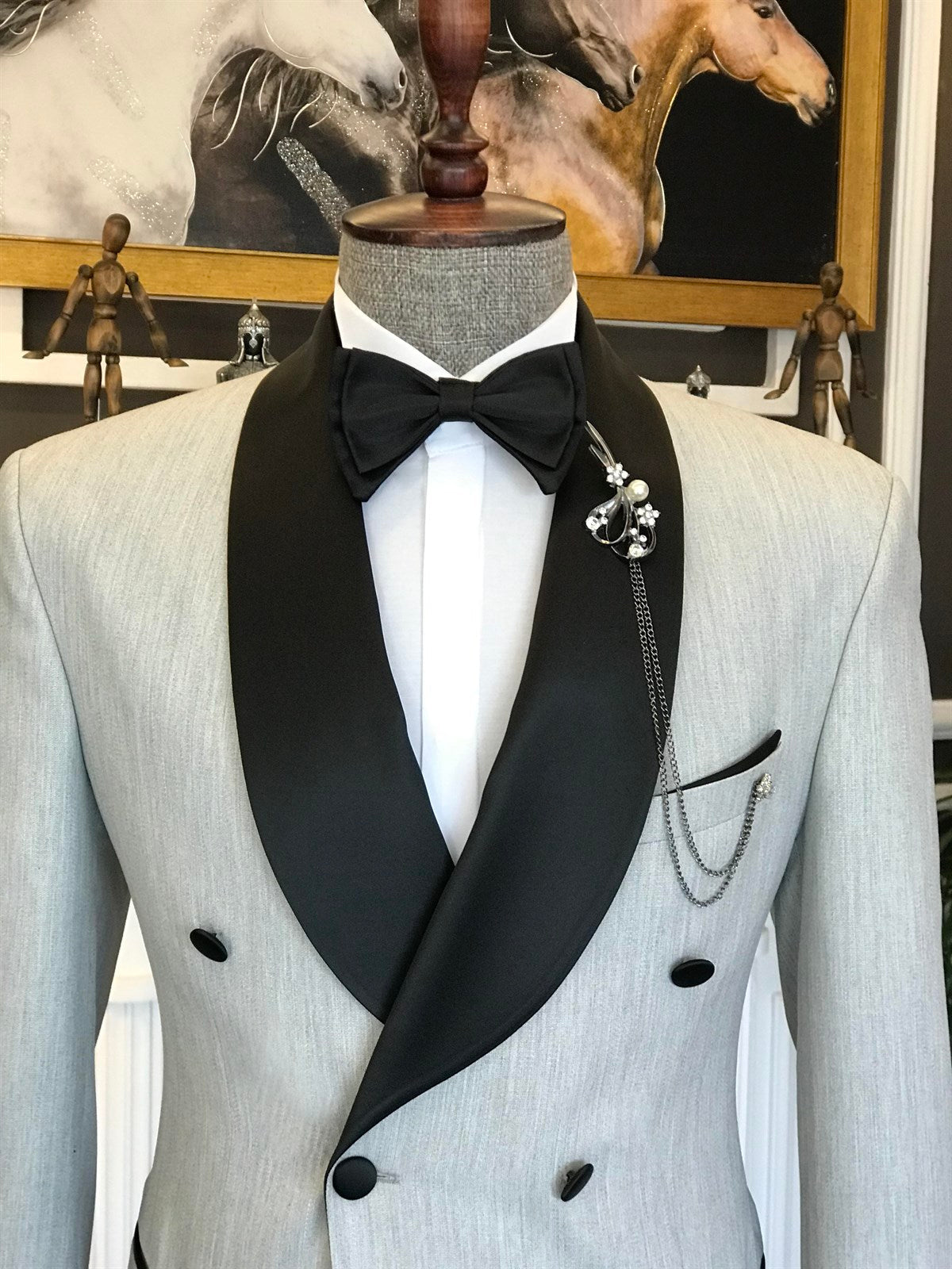 New Offwhite Double-Breasted Shawl Lapel Men’s Suit