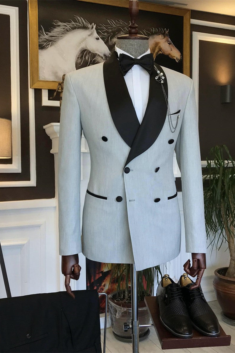 New Offwhite Double-Breasted Shawl Lapel Men’s Suit
