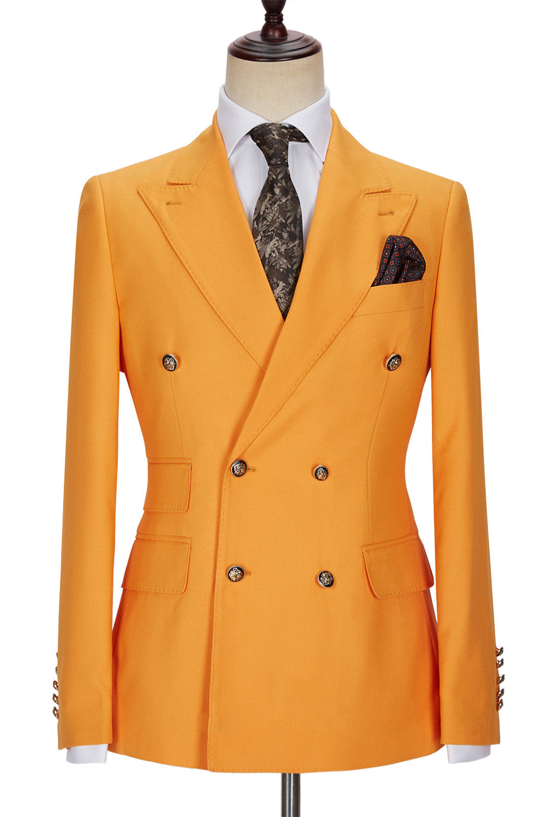 New Orange Double-Breasted Peaked Lapel Men’s Suit