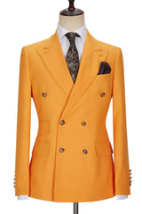 New Orange Double-Breasted Peaked Lapel Men’s Suit