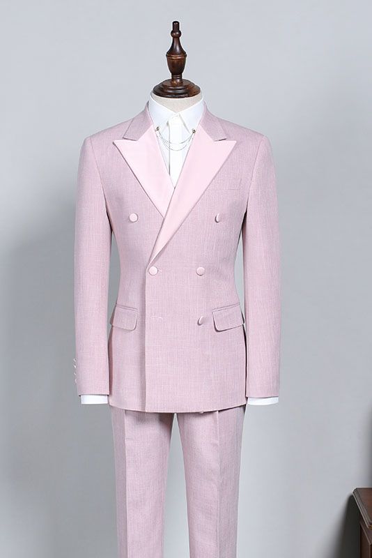 New Pink Peak Lapel Double Breasted Custom Prom Suit
