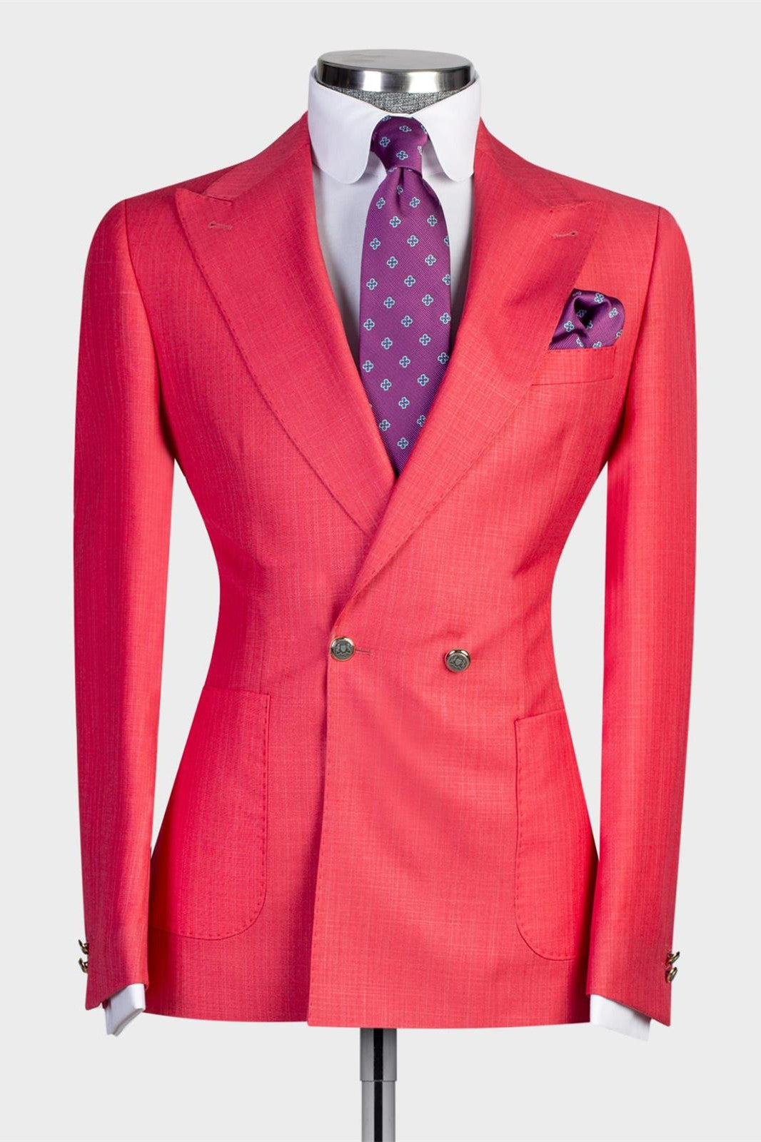 New Red Double Breasted Peak Lapel Fashionable Prom Men’s Suits