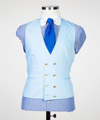 New Sky Blue Three-Piece Peak Lapel Slim Fit Men’s Suits