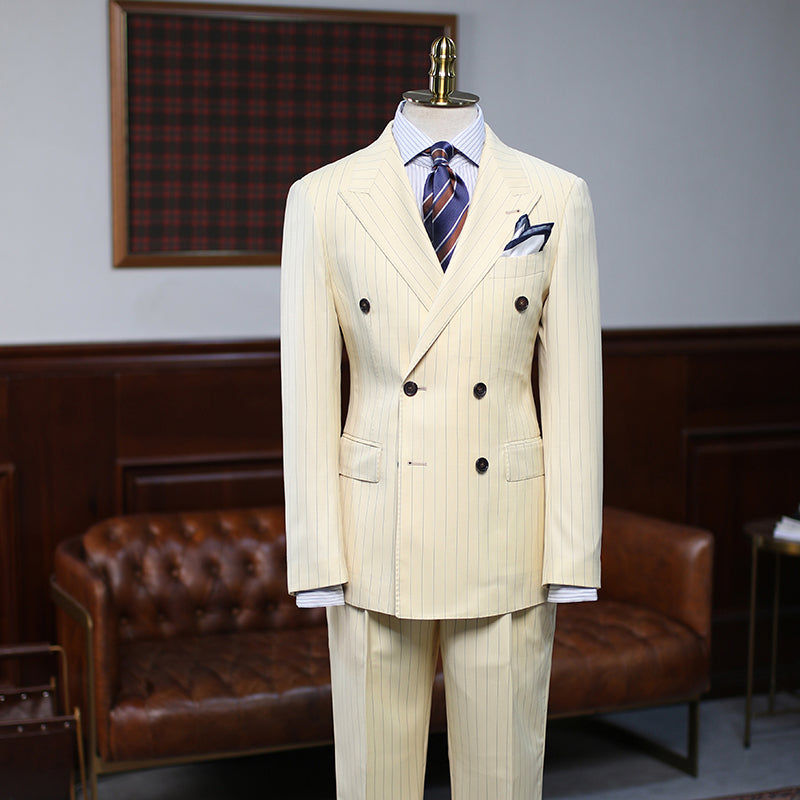 New Yellow Striped Double Breasted Custom Prom Suit
