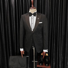 Newest Black Jacquard Three-Piece Peaked Lapel Wedding Men’s Suits