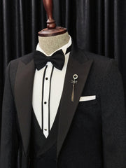 Newest Black Jacquard Three-Piece Peaked Lapel Wedding Men’s Suits